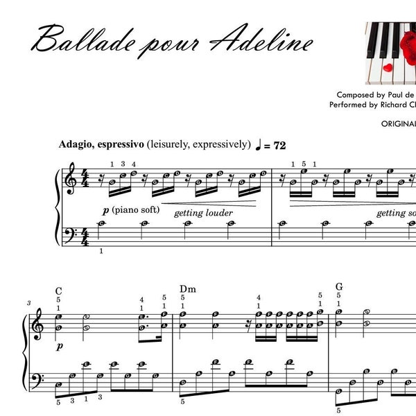 BALLADE POUR ADELINE (Graad 5) beste digitale pianobladen met notengids