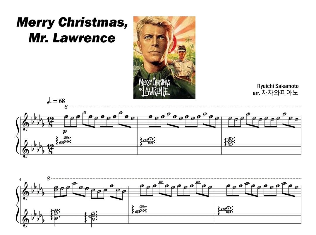 Merry Christmas Mr Lawrence Piano Sheet Music With Note Names Etsy