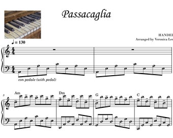 PASSACAGLIA for Grade 3 and Grade 5 with note names and MP3/Audio sample