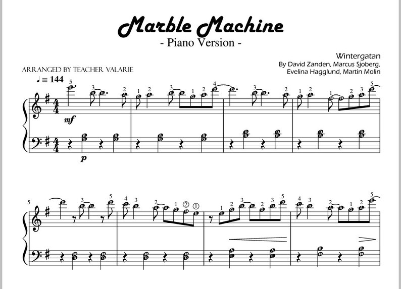 Marble Machine grade 5 Digital Piano Sheet Etsy