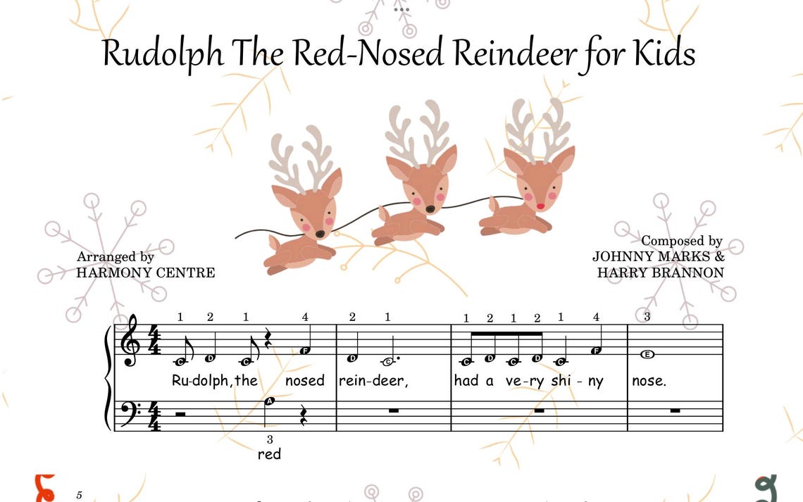 Rudolph the Red Nosed Reindeer for Kids | Piano Sheet Music Score for ...