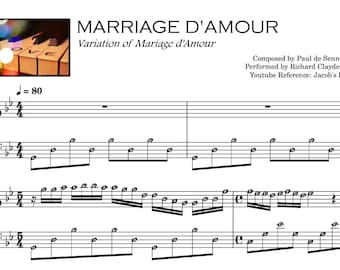 MARIAGE D'AMOUR (VARIATION) (6e année) Partition pour piano numérique avec guide de notes