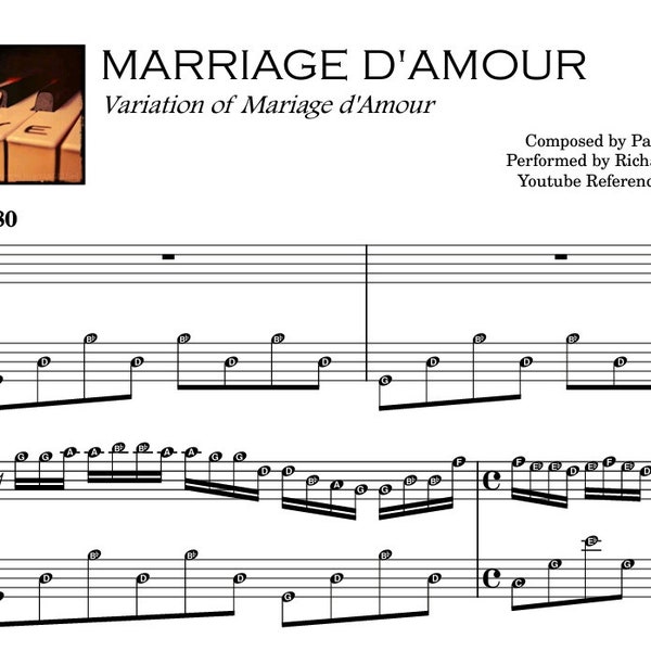 MARRIAGE D AMOUR (VARIATION)(Grade 6) Digital Piano sheet with note guide