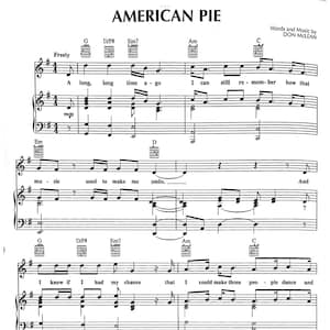 American Pie | Piano Sheet Music Score Full Version Piano Vocal Guitar