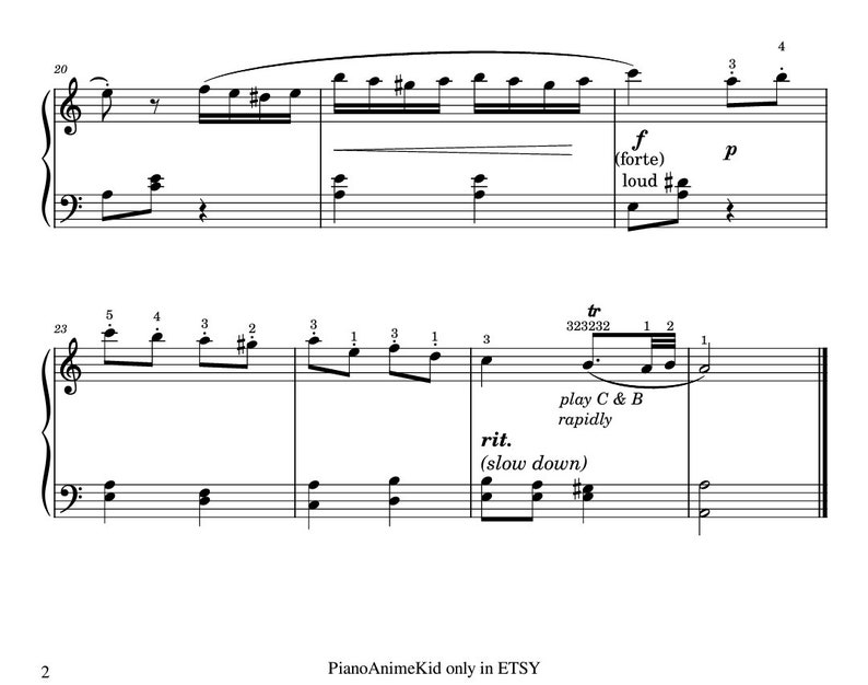 Turkish March (grade 2) Digital Piano Sheet With Note Names - Etsy