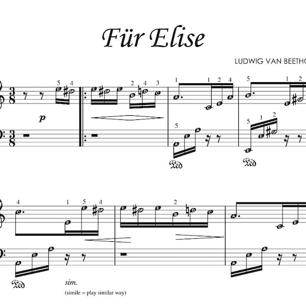 Fur Elise (Grade 1) digital piano score