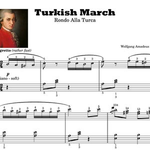 Turkish March (Grade 2) digital piano sheet with note names