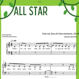 All Star for Kids | Attractive Piano Sheet Music Score With Note Names ...