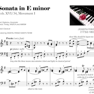 Sonata in E Minor (Associate Diploma) digital piano sheet with note names