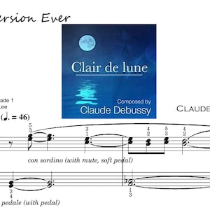 Clair De Lune (1ère année) Partition pour piano numérique avec noms de notes et échantillon audio