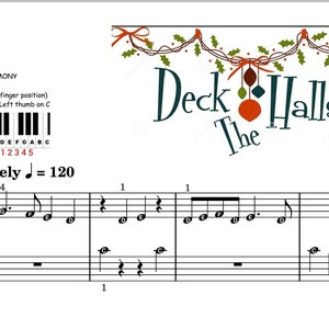 Deck the Hall for Piano Beginners with note names finger numbers with note names