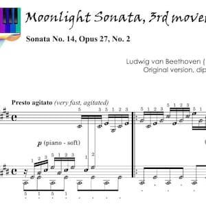 Moonlight Sonata 3rd movement (Diploma Grade) Digital Piano score with note guide