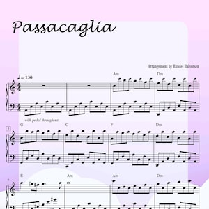 Passacaglia by Handel H | Attractive Piano Sheet Music Score with note names