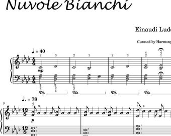 Nuvole Bianche (White Clouds) Ludovico Einaudi Piano Sheet Music Score with note names