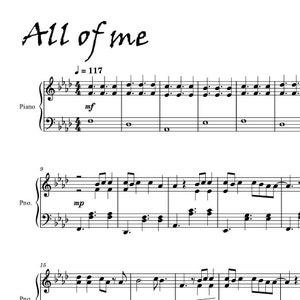 All of Me by John Legend for Piano Grade 4 to 5 with note names printable PDF