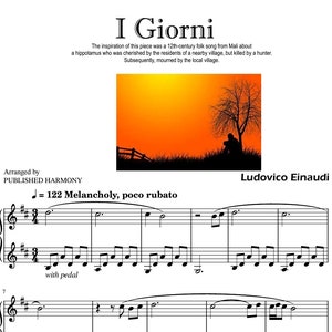 I Giorni (The Days) Ludovico Einaudi Piano Sheet Music Score with note names