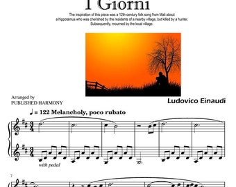 I Giorni (The Days) Ludovico Einaudi Piano Sheet Music Score with note names
