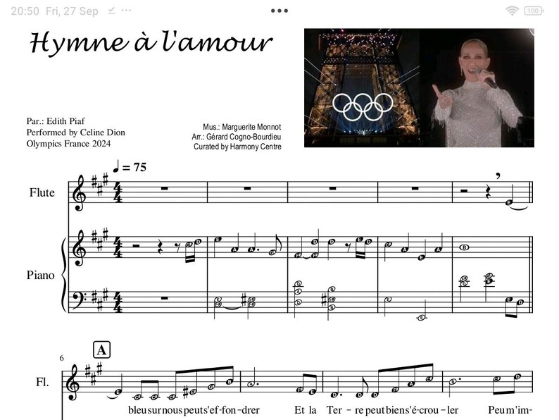 Hymne A L'amour Olympics 2024 Piano Sheet Music Score Vocal Duet - Etsy