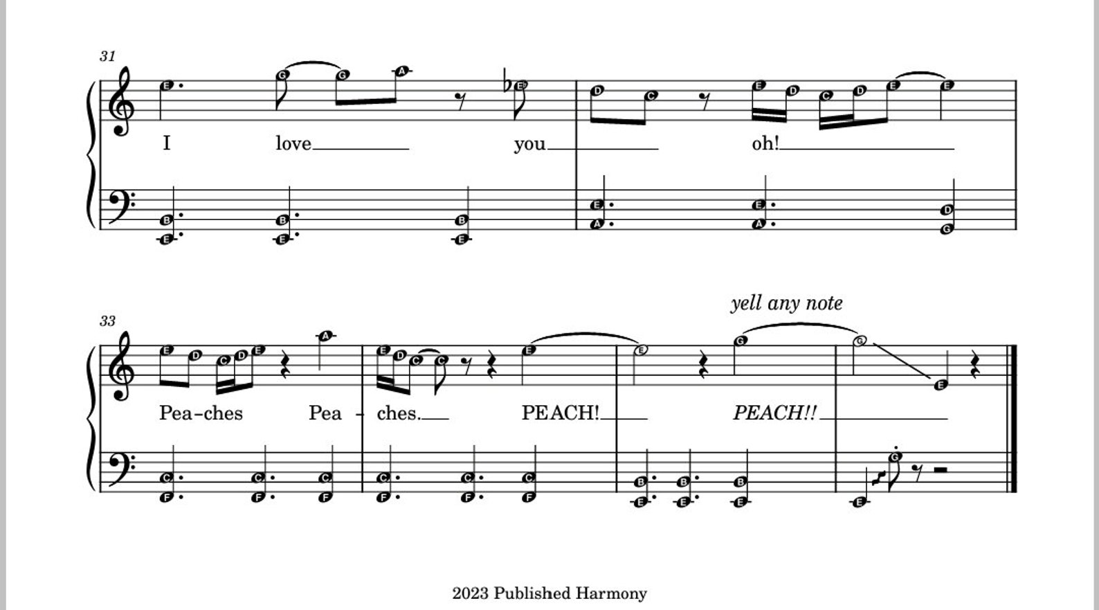 Peaches Peaches grade 2 Digital Piano Sheet With Audio Sample and Note