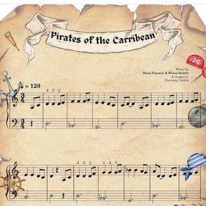 Pirates of Carribbean for Kids - Attractive Piano Sheet Music Score for Beginners Grade 1