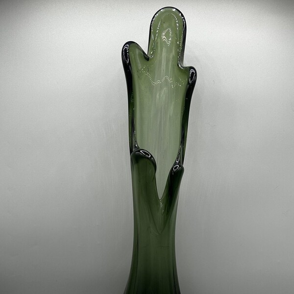 Vintage MCM Avocado Green 5-Finger Glass Vase Mid-century 17"