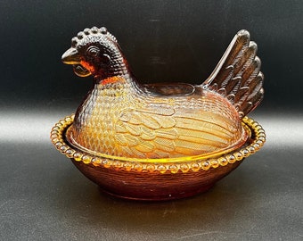 Indiana Glass Amber Hen on Nest