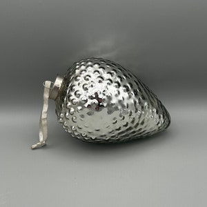 Large Silver Mercury Glass Kugel-style Strawberry Pinecone Ornament