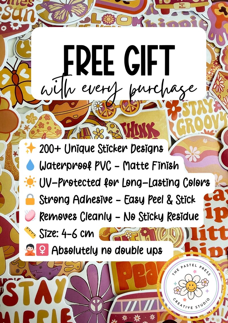 Groovy Hippie Stickers | Retro 70s Aesthetic Vinyl Sticker Pack | Boho ...