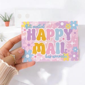 FORMAAT A6 (105 x 148 mm) Bedankkaart | Word enthousiast Happy Mail is aangekomen | bedankkaartje voor kleine bedrijven - blanco achterkant