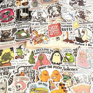 50PCS Funny Meme Sticker Pack | Frog, Raccoon & Duck Stickers | Chaos Goblin Decals | Unhinged Humor Stickers | Waterproof Sticker Bundle