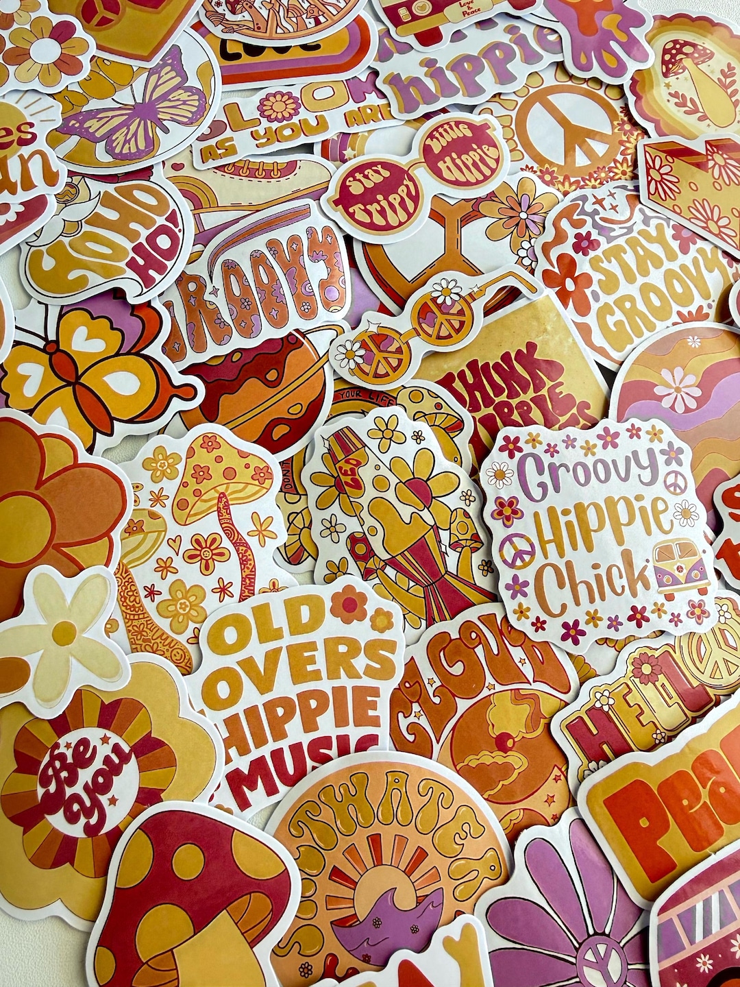 Groovy Hippie Stickers | Retro 70s Aesthetic Vinyl Sticker Pack | Boho ...