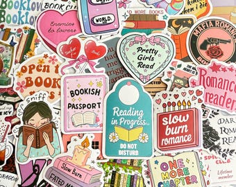 50 Bookish Romance Stickers | Cute Reading Stickers Pack | Book Lover Aesthetic | Kindle & Romance Reader Decals | Laptop, Journal,Scrapbook