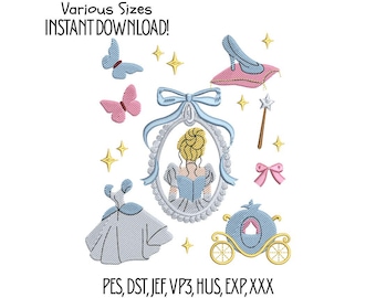 Cinderella Embroidery Design Bundle: Gown, Carriage, Slipper (Digital File)