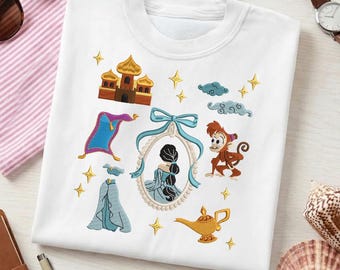 Arabian Princess T-Shirt | Magic Lamp & Flying Carpet Tee | Faux Embroidery Desert Palace Top | Storybook Apparel | Fairytale Gift