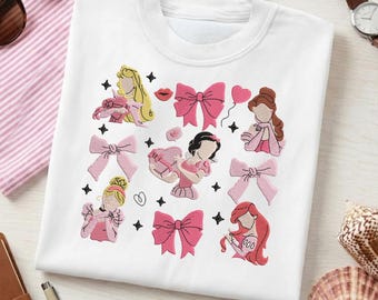 Coquette Princess T-Shirt | Pink Bow Fairytale Shirt | Faceless Princess Tee | Magic Kingdom Top | Faux Embroidery | Girls Trip Apparel