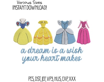 Princess Dress Embroidery Design, Fairytale Quote (Digital Download)