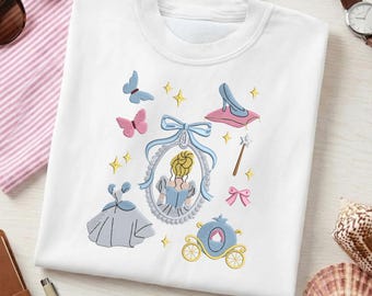 Fairytale Princess T-Shirt | Glass Slipper & Carriage Tee | Magical Storybook Shirt | Enchanted Kingdom Top | Faux Embroidery Design