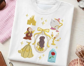 Enchanted Rose T-Shirt | Magical Teapot Tee | Yellow Ballgown Shirt | Fairytale Princess Top | Faux Embroidery Design | Storybook Gift