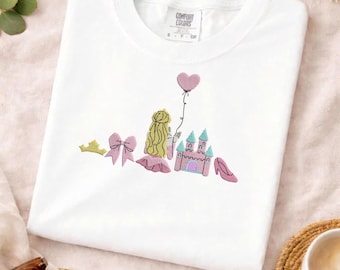 Princess Inspired Embroidered Shirt, Fairytale Castle Tee, Feminine Cottagecore Graphic T Shirt for Women