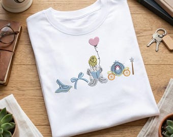 Glass Slipper Magic Shirt, Fairytale Princess Embroidered Look Tee, Vacation Top