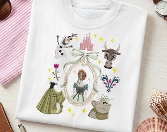 Nordic Princess T-Shirt | Winter Fairytale Tee | Faux Embroidery Ice Castle Top | Snowman & Reindeer Shirt | Storybook Magic Apparel