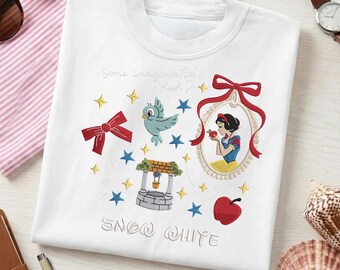 Enchanted Apple Fairytale Princess Shirt | Faux Embroidery Wishing Well Tee | Storybook Red Bow Top | Magic Bird Apparel | Fantasy Gift