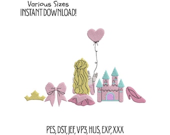 Cartoon Princess Embroidery Design, Vintage Style (Instant Download)