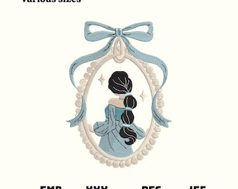Vintage Princess Embroidery Design, Coquette Cartoon (Digital Download)