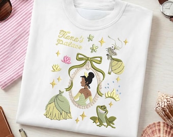 Bayou Princess T-Shirt | Frog Prince Fairytale Tee | Faux Embroidery Green Gown Shirt | Firefly & Water Lily Top | Storybook Apparel