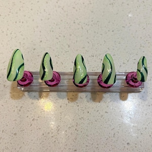 Hand Painted Green Press on Nails