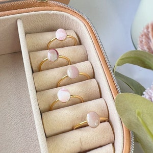 Adjustable Gold Rings with Oval Marbled Polymer Clay Piece - Neutral Pinks - Marbled Oval Clay Top - Small Batch Handmade Rings