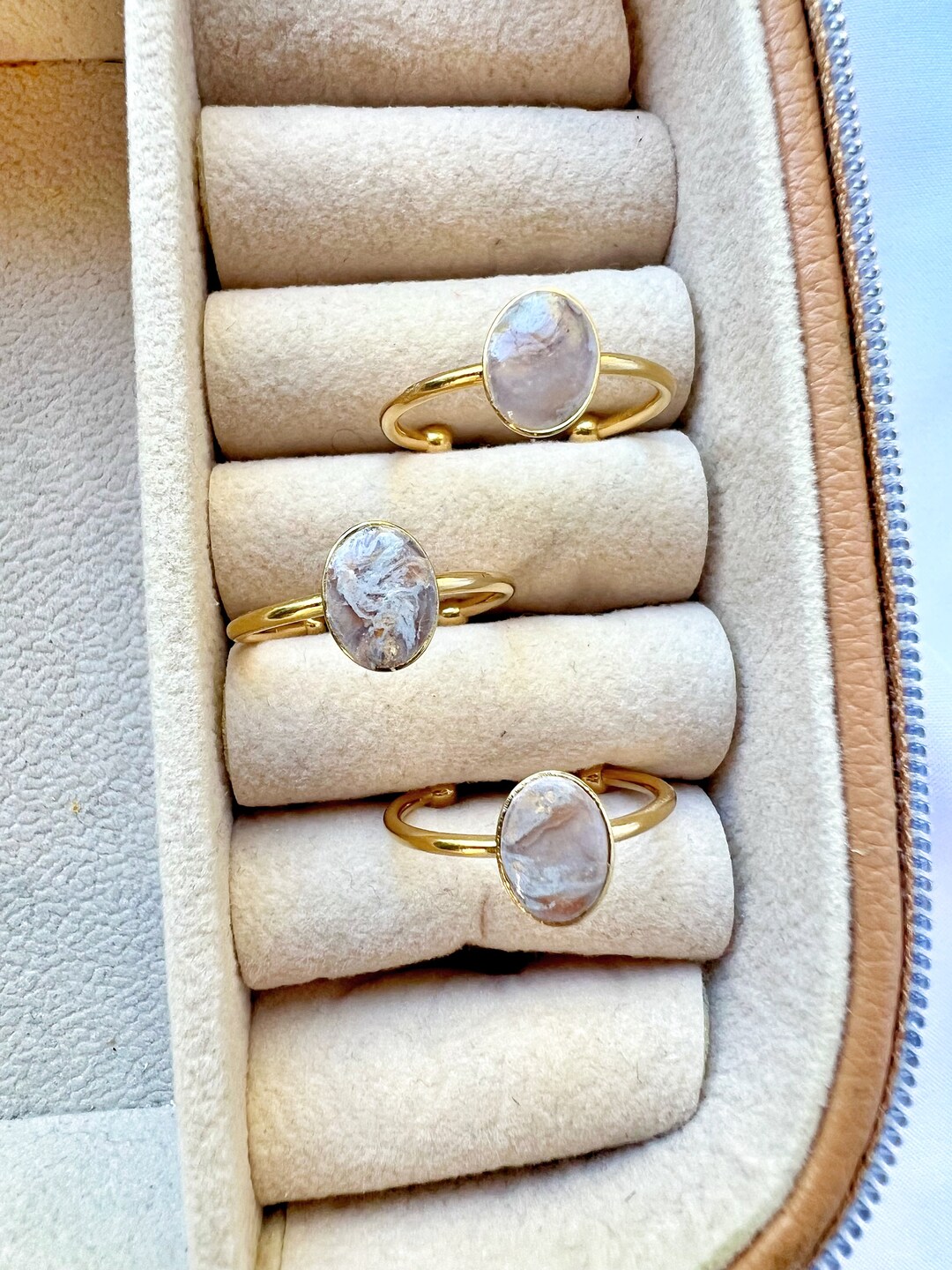Clay Rings Grey Adjustable Gold Rings With Large Marbled Polymer Clay Piece - Gray and ...