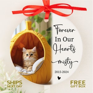 Custom Pet Memorial Photo Ornament • Cat Loss Gift • Pet Memory Christmas Decoration • Forever in Our Hearts Memory