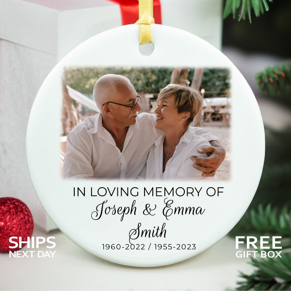 Personalized Mom and Dad Memorial Ornament • Sentimental Photo Ornament • Parents Sympathy Gift • 2024 Christmas Keepsake Memory